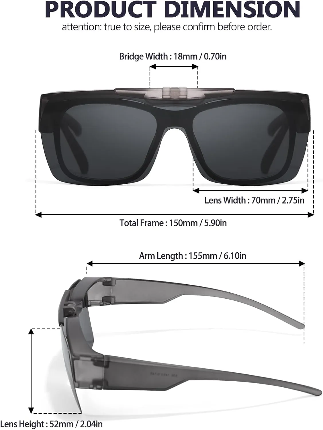 LVIOE Polarized Flip Up Sunglasses Fit Over Prescription Glasses for Men Women Wrap Around Shades for Driving LS836