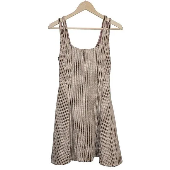 Maeve Anthropologie Jacquard Dusty Pink Tan Mini Skater Dress Pockets Size Small