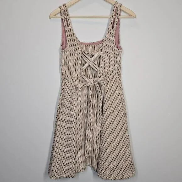 Maeve Anthropologie Jacquard Dusty Pink Tan Mini Skater Dress Pockets Size Small
