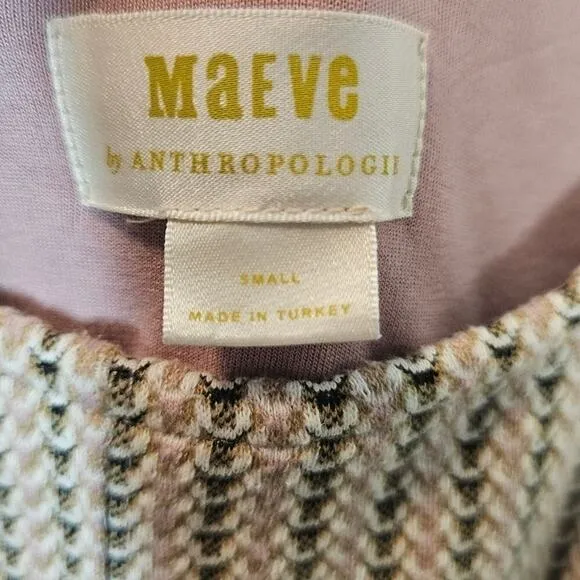 Maeve Anthropologie Jacquard Dusty Pink Tan Mini Skater Dress Pockets Size Small