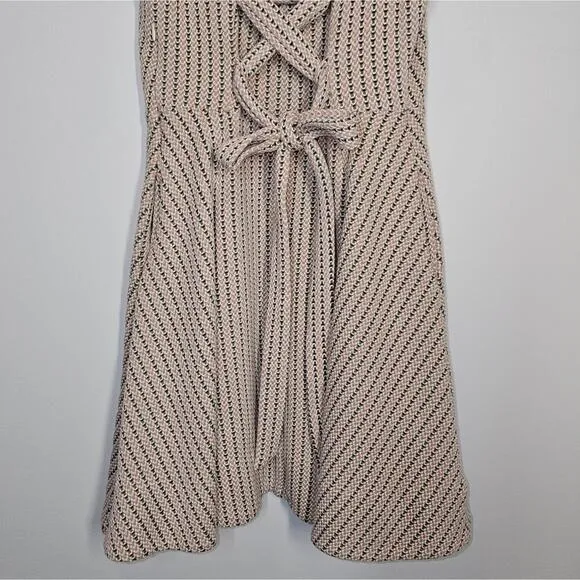 Maeve Anthropologie Jacquard Dusty Pink Tan Mini Skater Dress Pockets Size Small