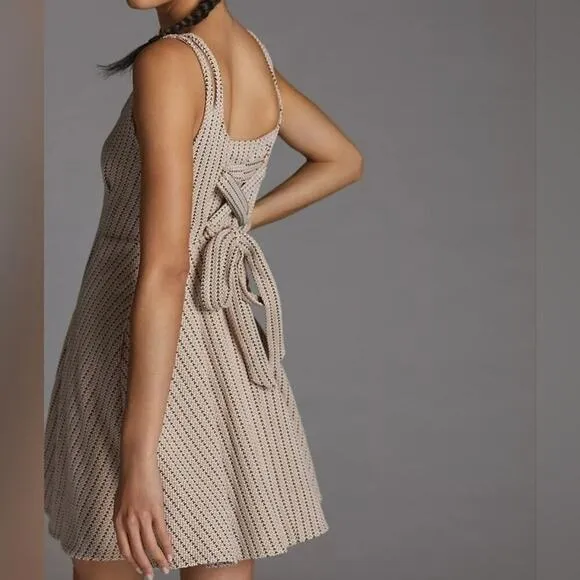 Maeve Anthropologie Jacquard Dusty Pink Tan Mini Skater Dress Pockets Size Small