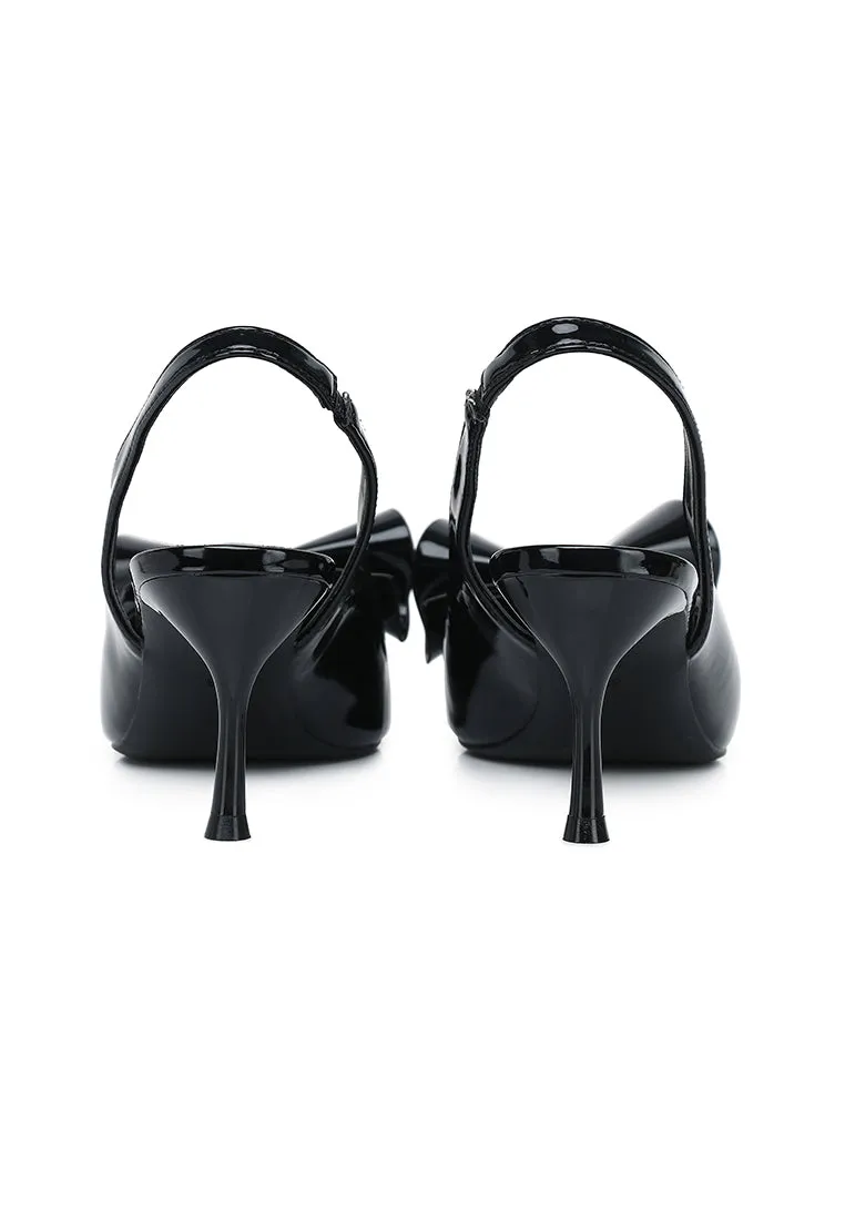Maeve Patent Slingback Heels With Bow (Black)