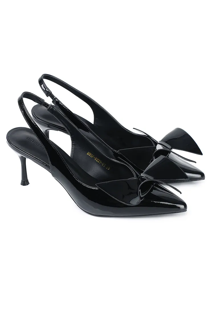 Maeve Patent Slingback Heels With Bow (Black)