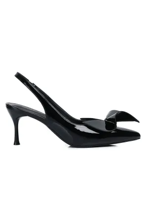 Maeve Patent Slingback Heels With Bow (Black)