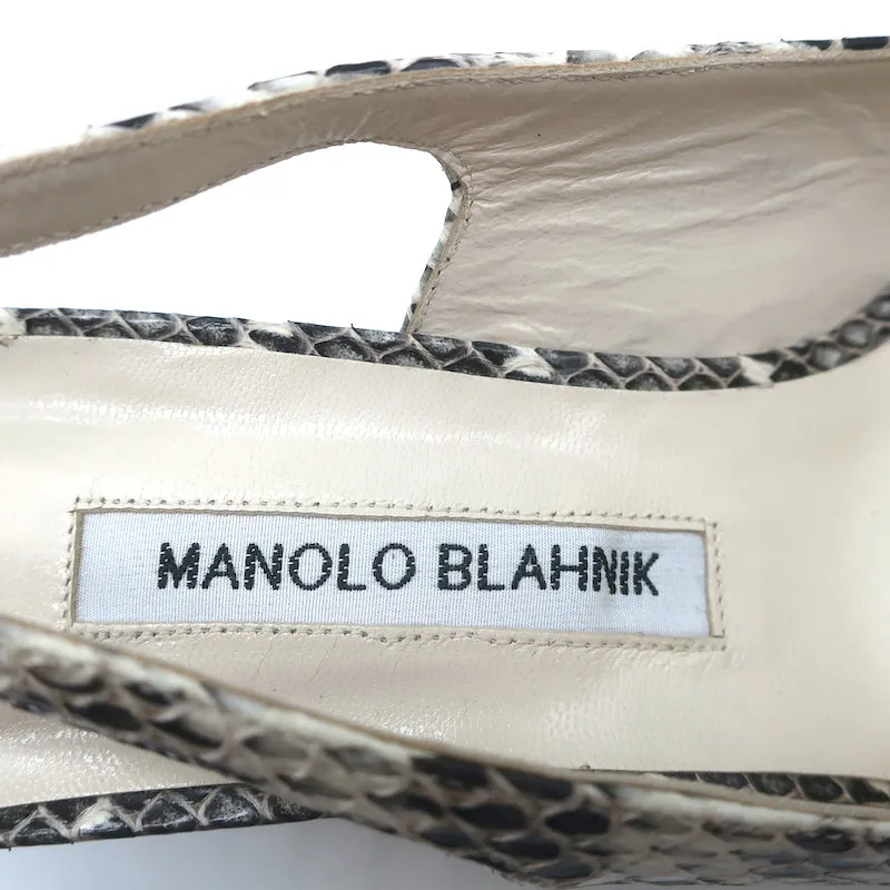 Manolo Blahnik Allurasa Slingback Pumps Cream Snakeskin Size 38.5 NEW