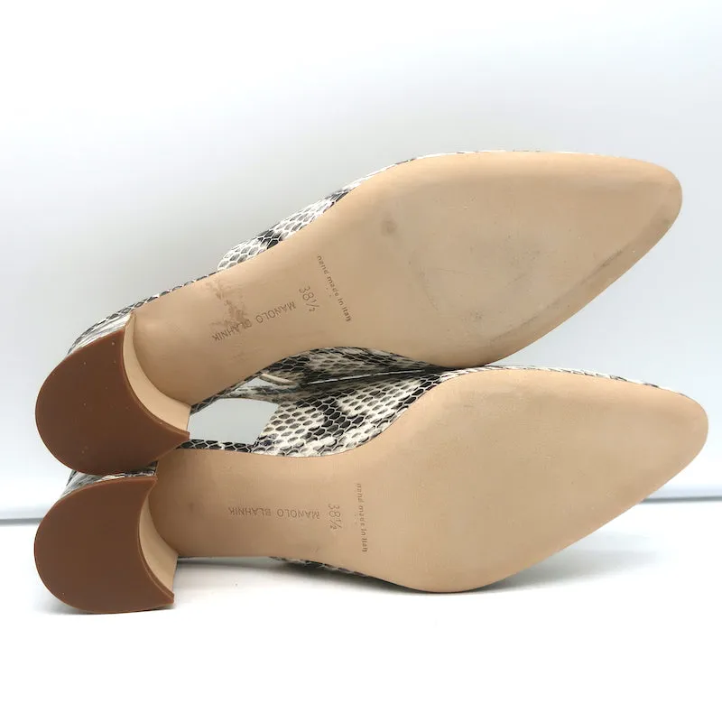 Manolo Blahnik Allurasa Slingback Pumps Cream Snakeskin Size 38.5 NEW