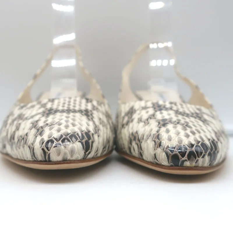 Manolo Blahnik Allurasa Slingback Pumps Cream Snakeskin Size 38.5 NEW