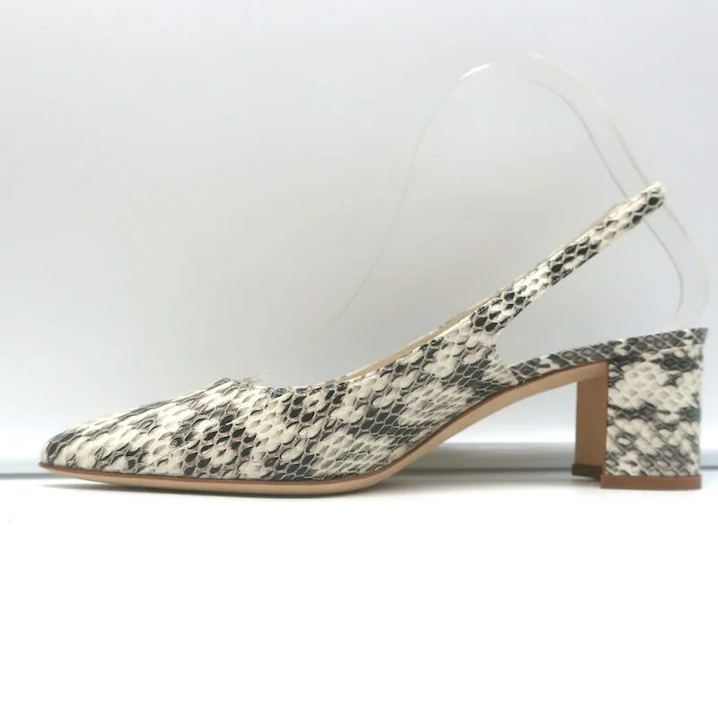 Manolo Blahnik Allurasa Slingback Pumps Cream Snakeskin Size 38.5 NEW