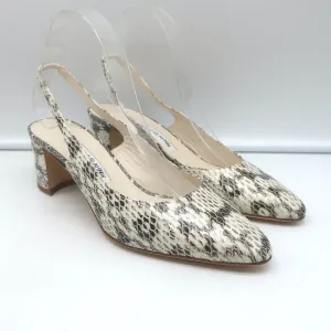 Manolo Blahnik Allurasa Slingback Pumps Cream Snakeskin Size 38.5 NEW