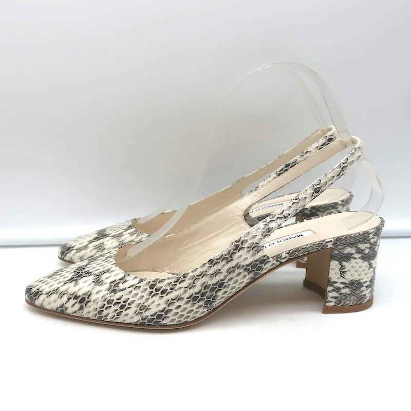Manolo Blahnik Allurasa Slingback Pumps Cream Snakeskin Size 38.5 NEW