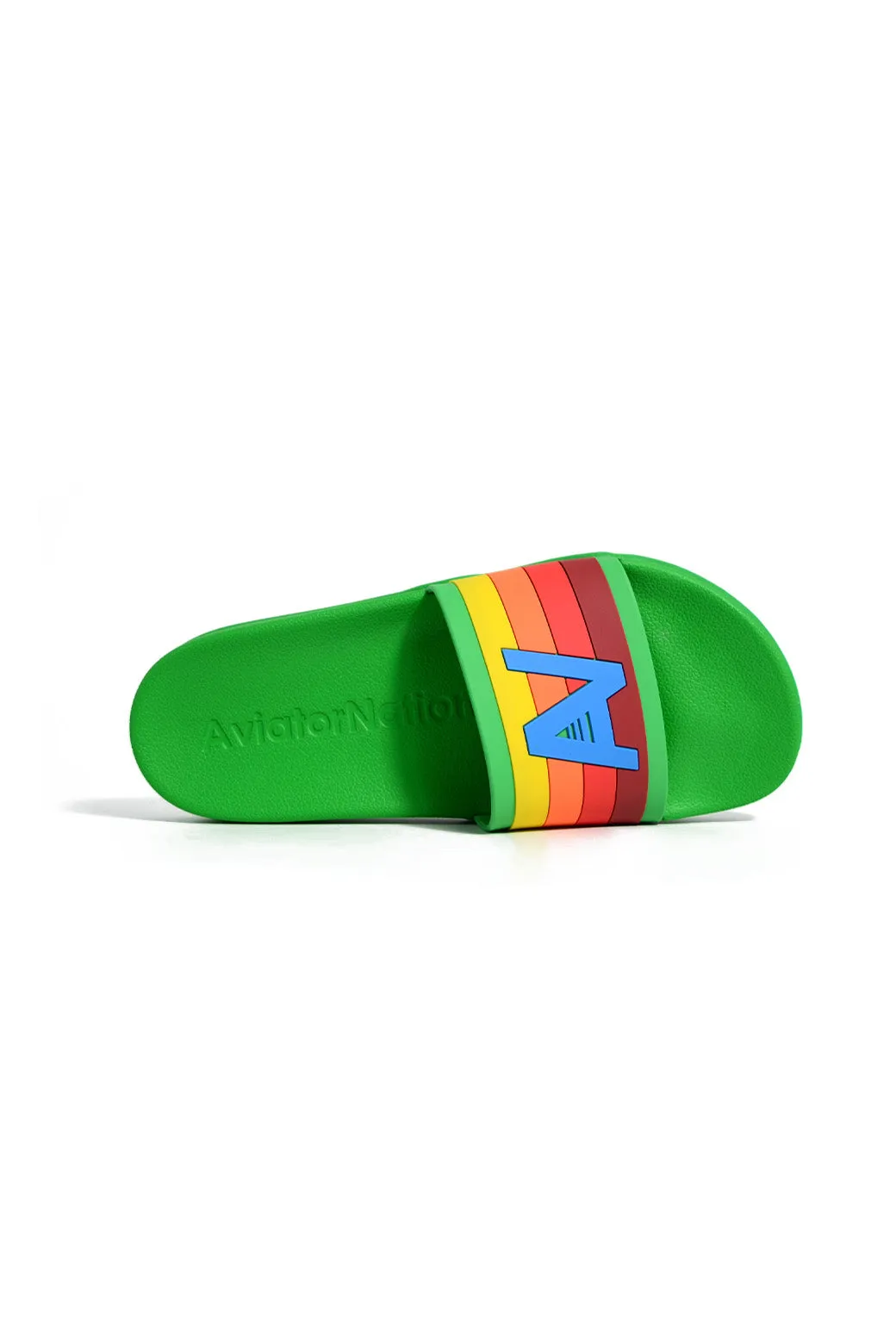 MEMBER EXCLUSIVE LOGO RAINBOW 4  STRIPE SLIDES - KELLY GREEN