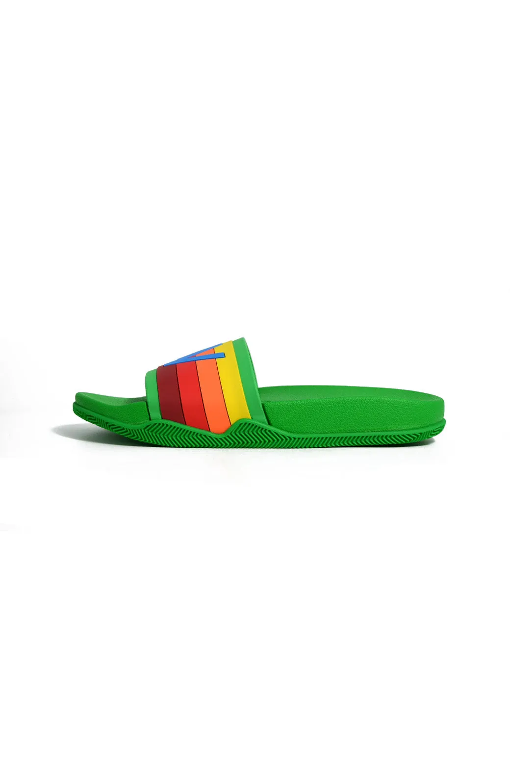 MEMBER EXCLUSIVE LOGO RAINBOW 4  STRIPE SLIDES - KELLY GREEN