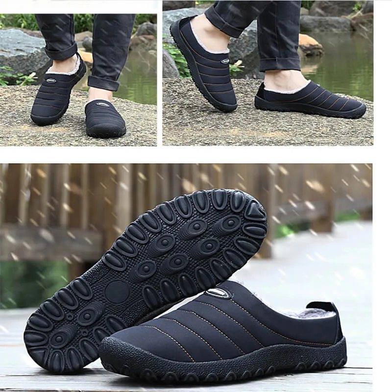 Men's Cozy Memory Foam  Suede Slippers with Fuzzy Plush Wool-Like Lining,  Indoor Outdoor Anti-Skid Rubber Sole