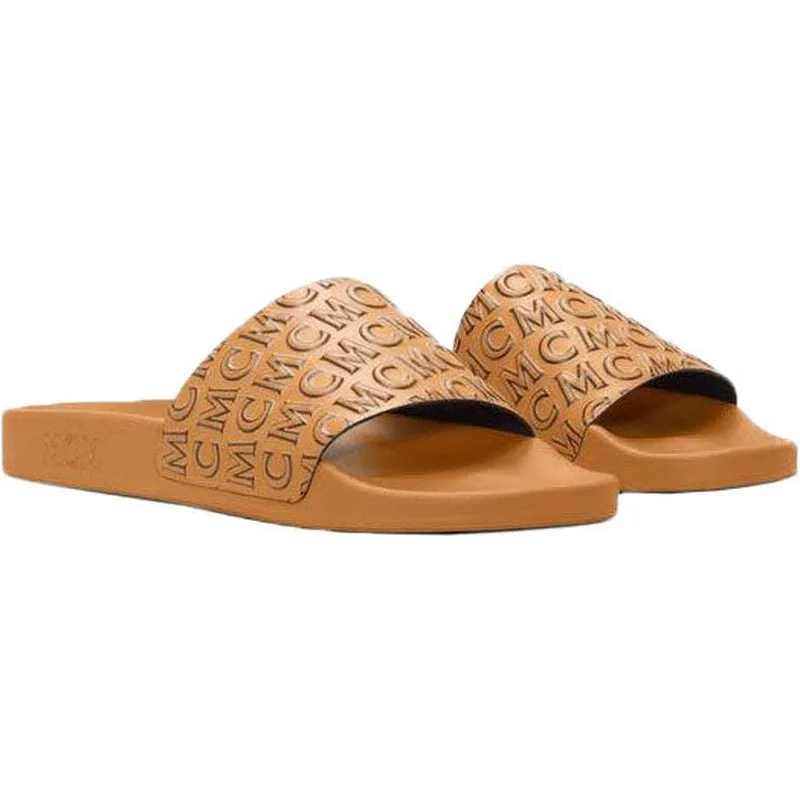 Men's Diagonal Monogram Rubber Slides, Cognac