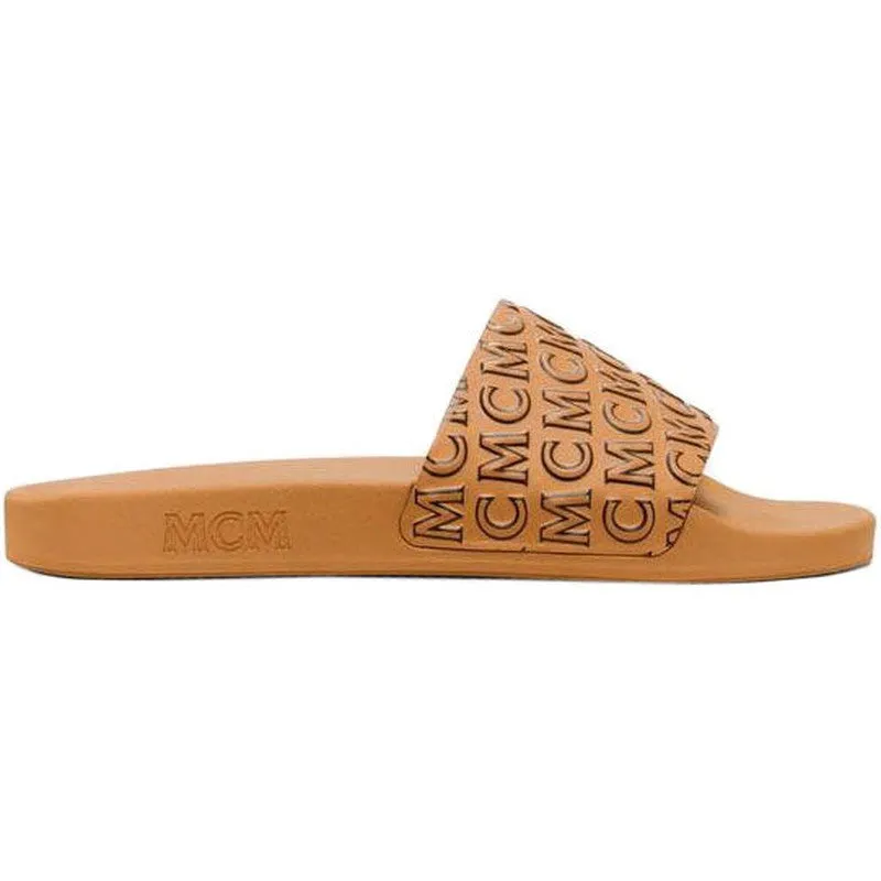 Men's Diagonal Monogram Rubber Slides, Cognac