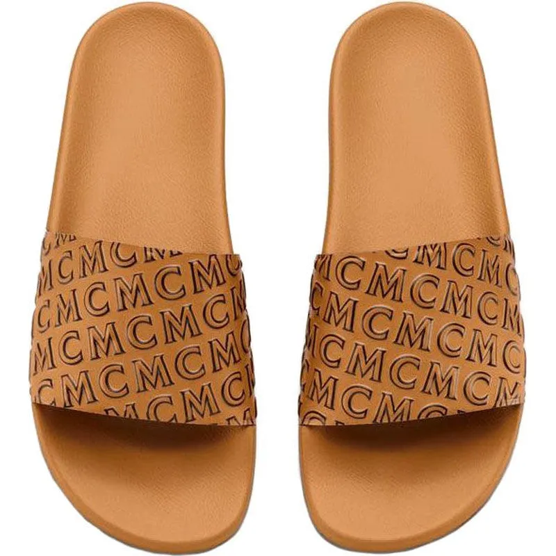 Men's Diagonal Monogram Rubber Slides, Cognac