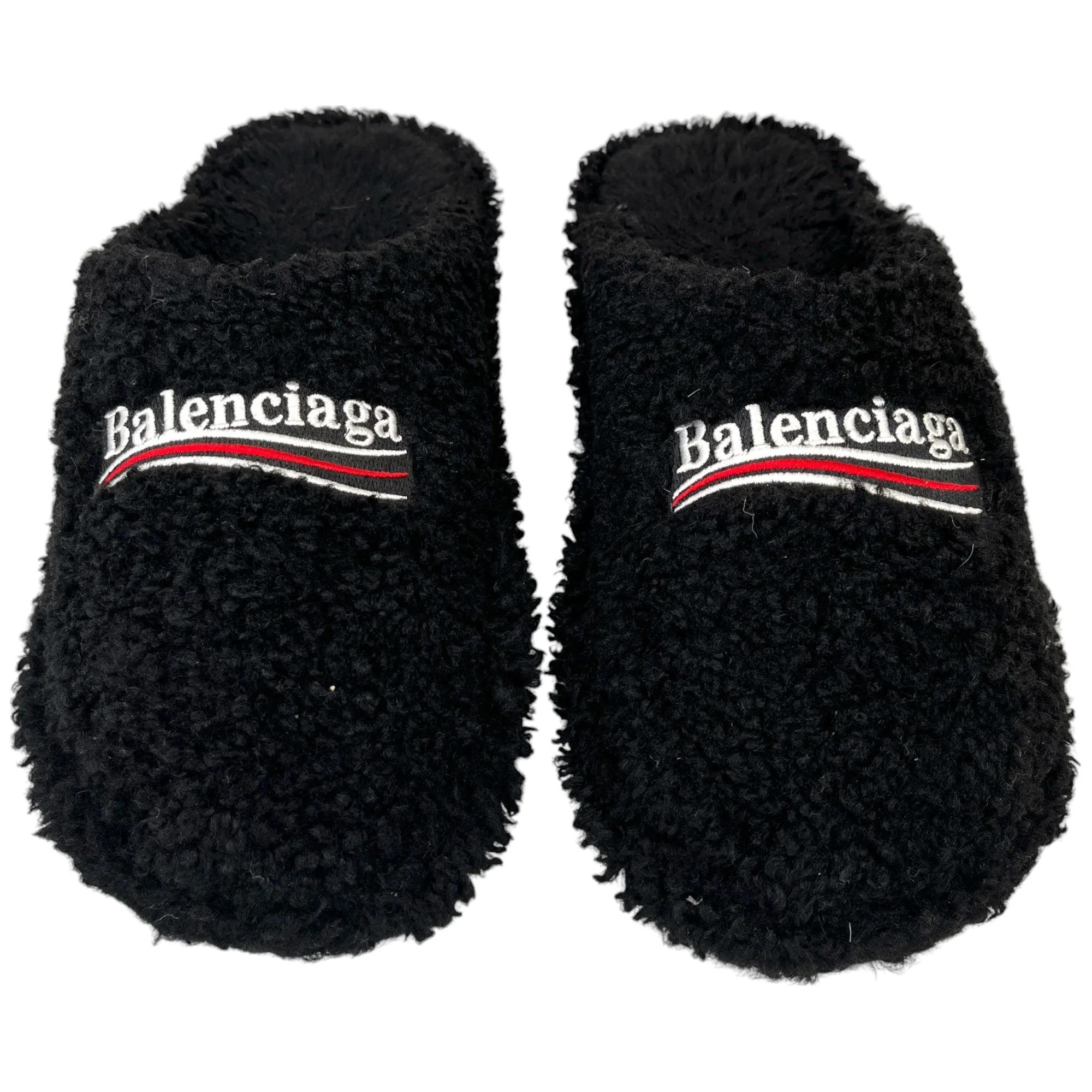 Men's Political Logo Furry Slides Black Size EU 44 / UK 10