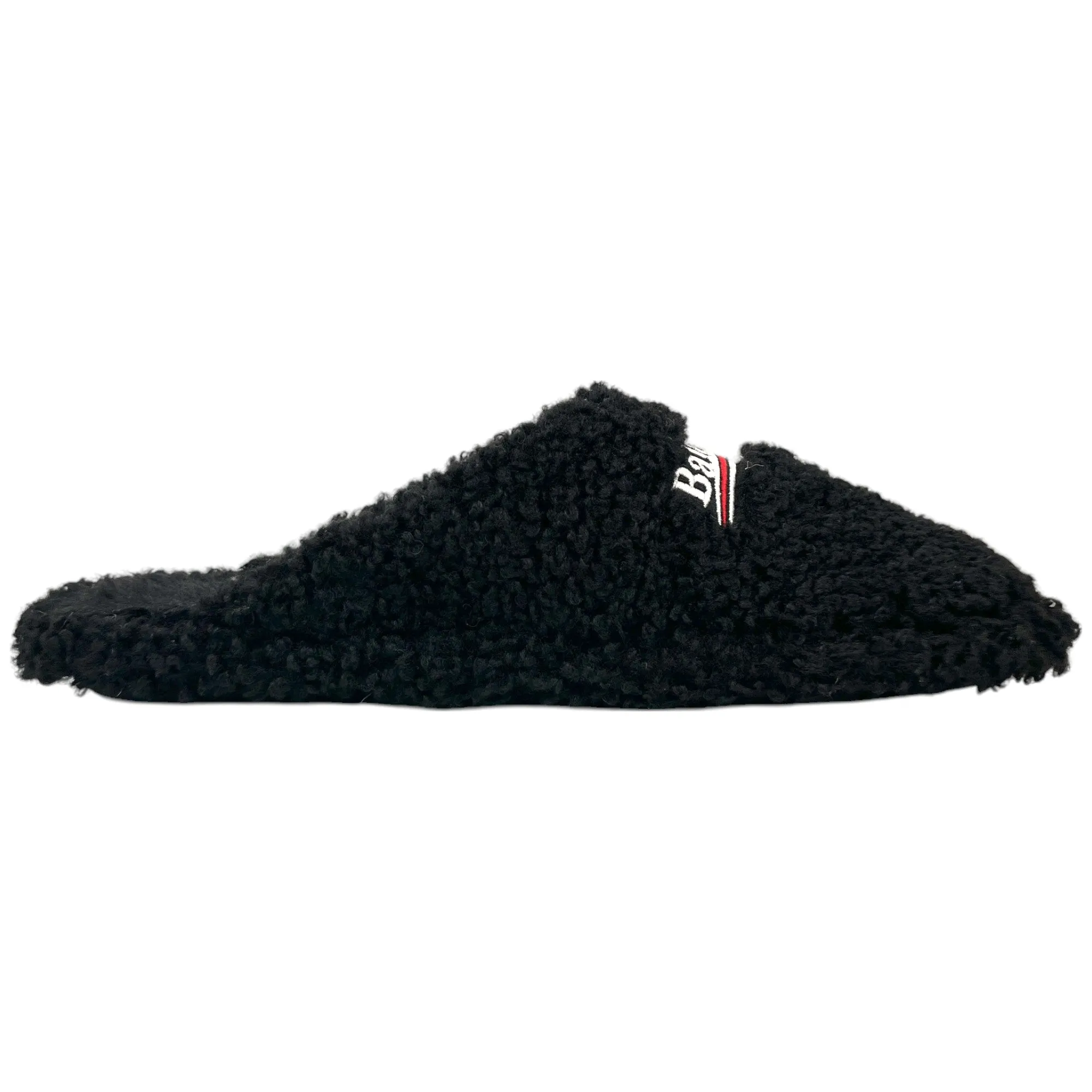 Men's Political Logo Furry Slides Black Size EU 44 / UK 10