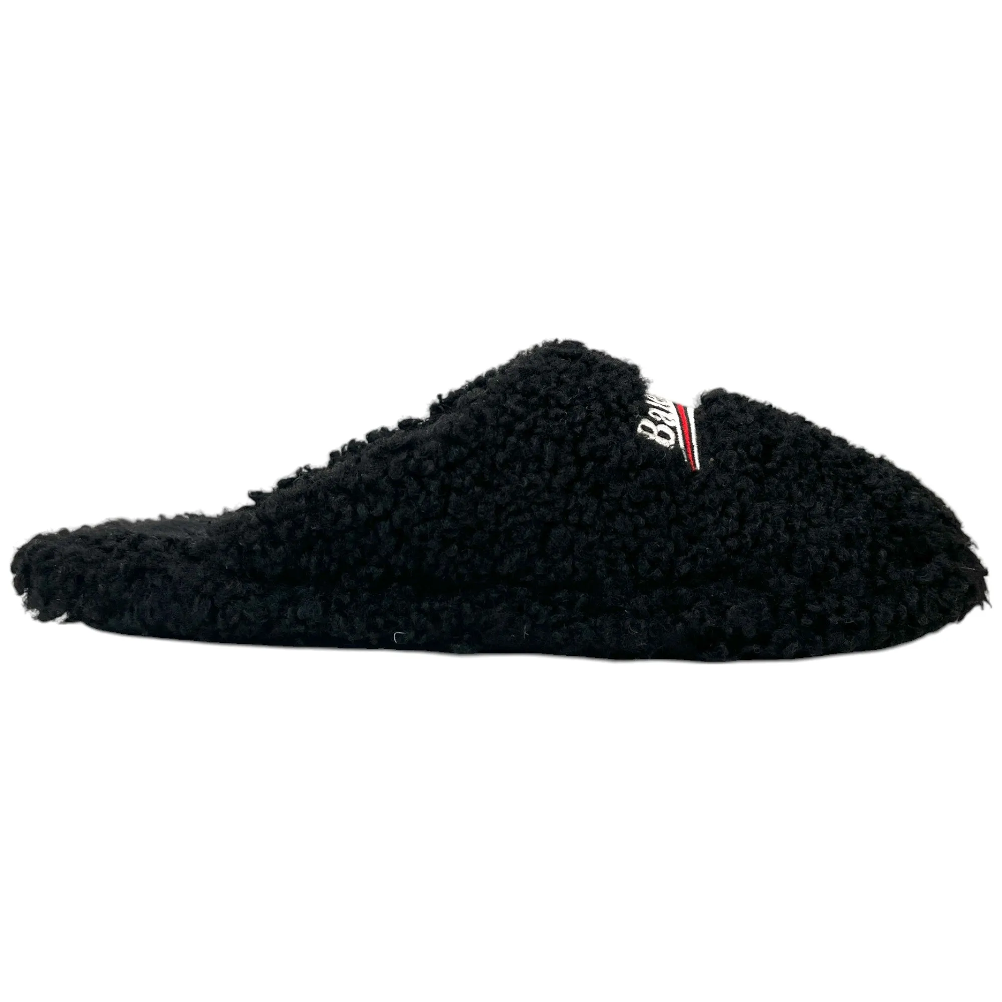 Men's Political Logo Furry Slides Black Size EU 44 / UK 10