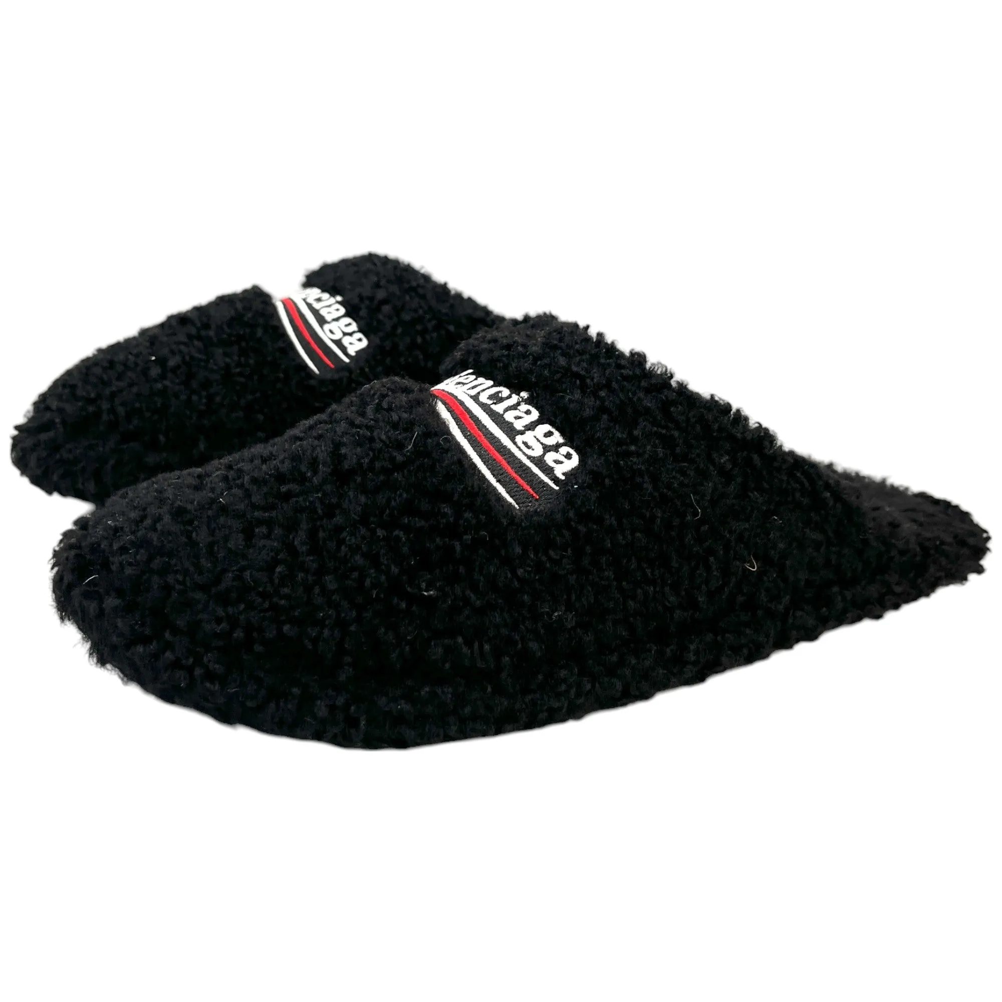 Men's Political Logo Furry Slides Black Size EU 44 / UK 10