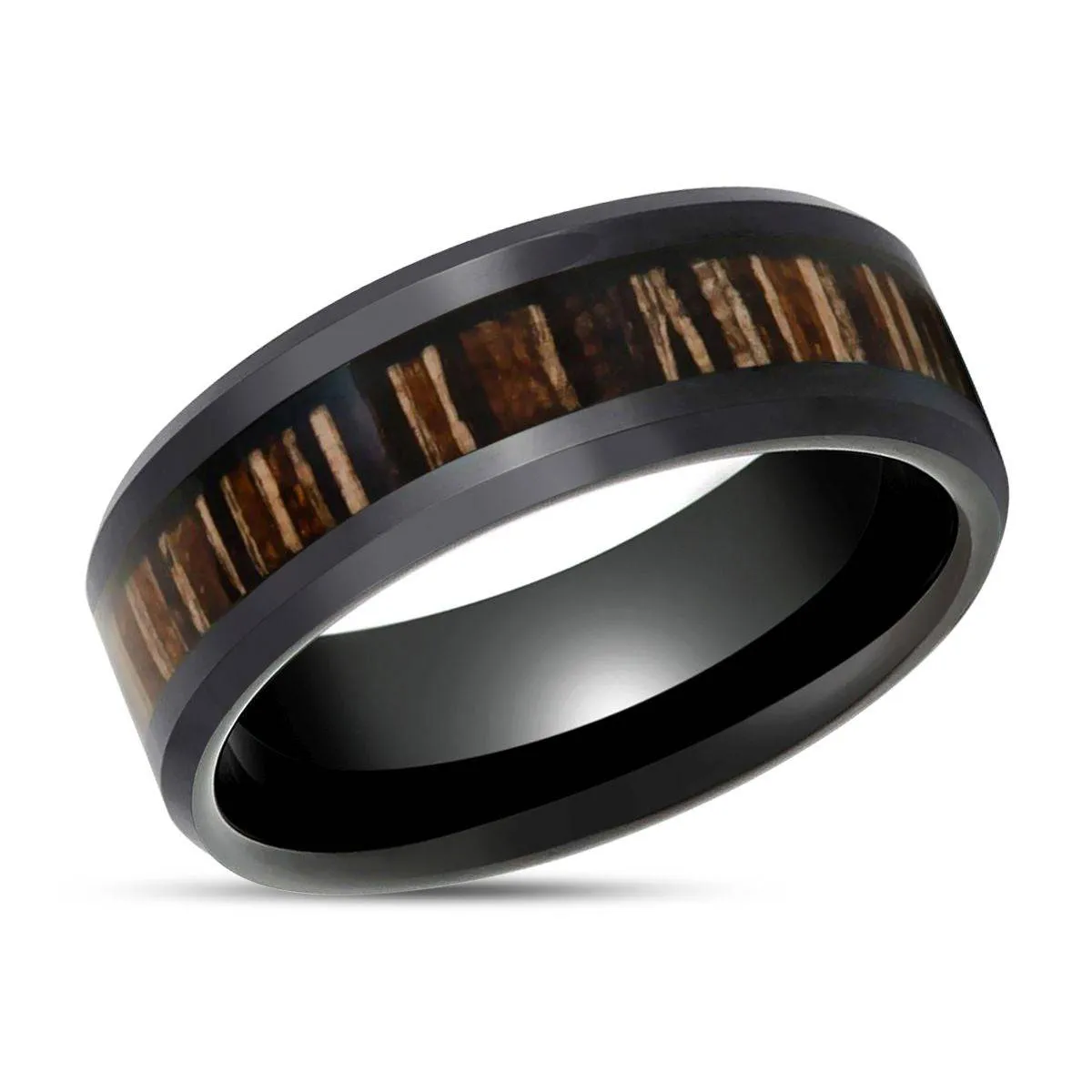 MESA | Black Tungsten Ring, Brazilian Tigerwood Inlay, Beveled