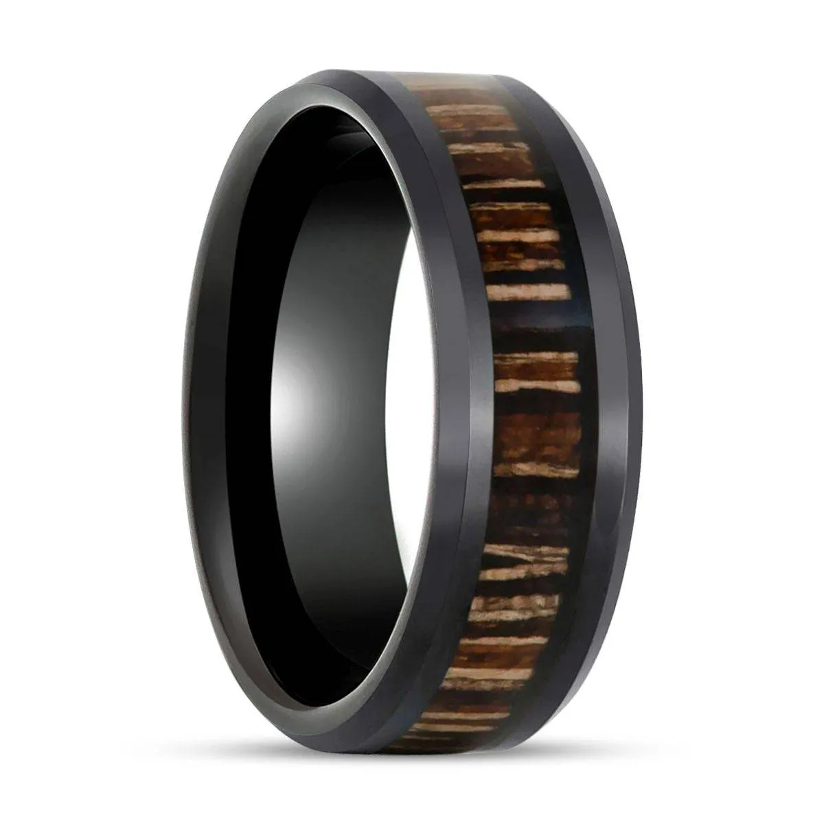 MESA | Black Tungsten Ring, Brazilian Tigerwood Inlay, Beveled