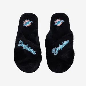 Miami Dolphins Womens Script Wordmark Fur Cross Slide
