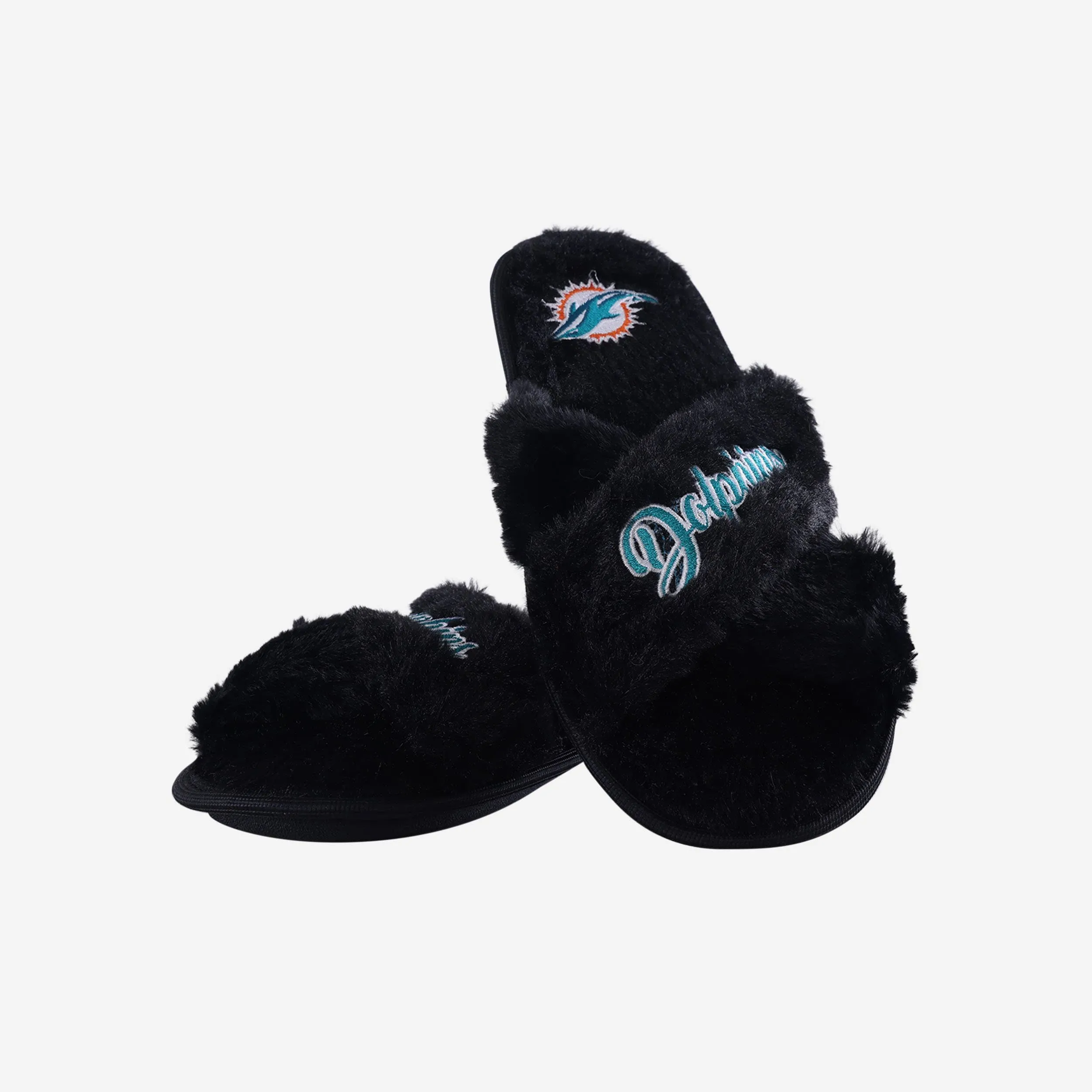 Miami Dolphins Womens Script Wordmark Fur Cross Slide