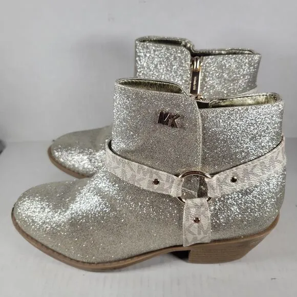 MICHAEL Michael Kors Avery Pamela Silver Glitter Western Booties Girls SZ 5