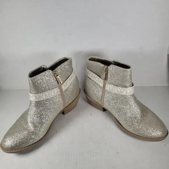 MICHAEL Michael Kors Avery Pamela Silver Glitter Western Booties Girls SZ 5