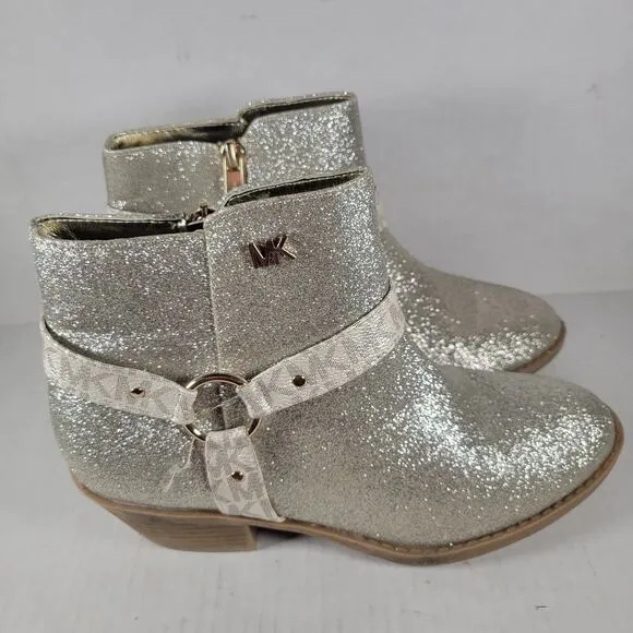 MICHAEL Michael Kors Avery Pamela Silver Glitter Western Booties Girls SZ 5