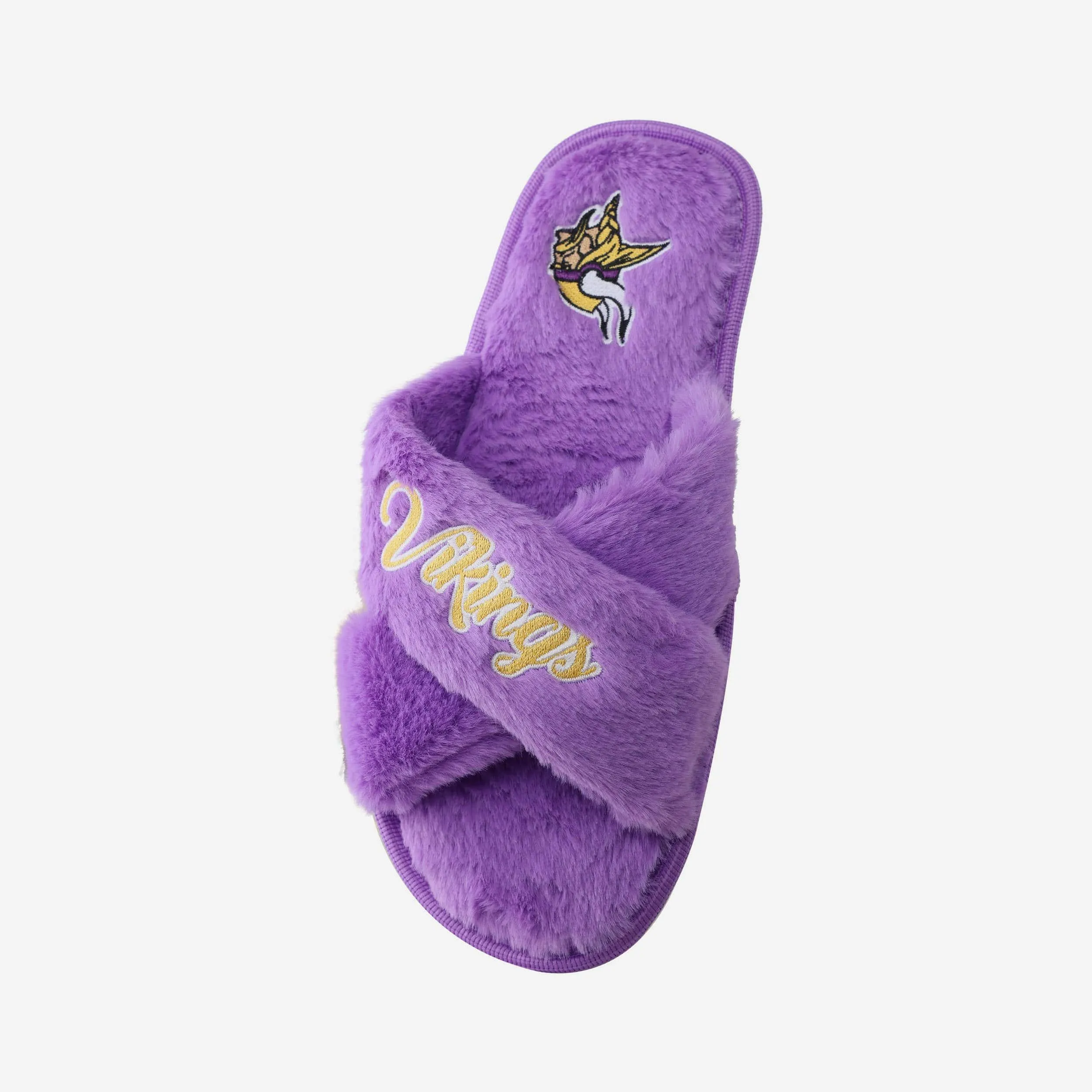 Minnesota Vikings Womens Script Wordmark Fur Cross Slide