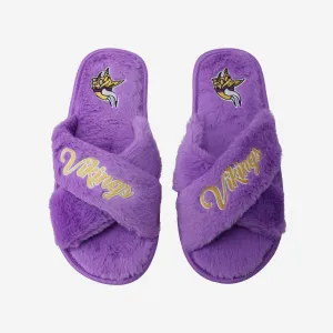 Minnesota Vikings Womens Script Wordmark Fur Cross Slide