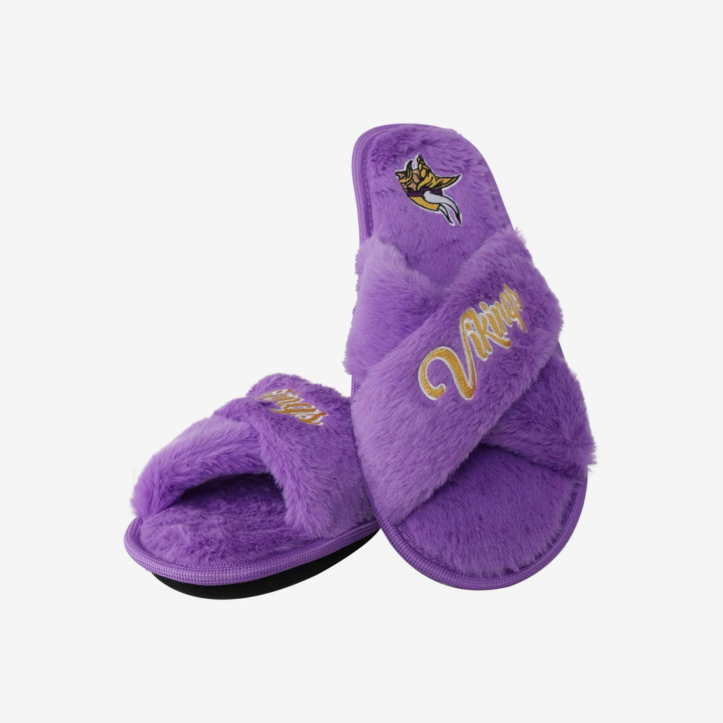Minnesota Vikings Womens Script Wordmark Fur Cross Slide