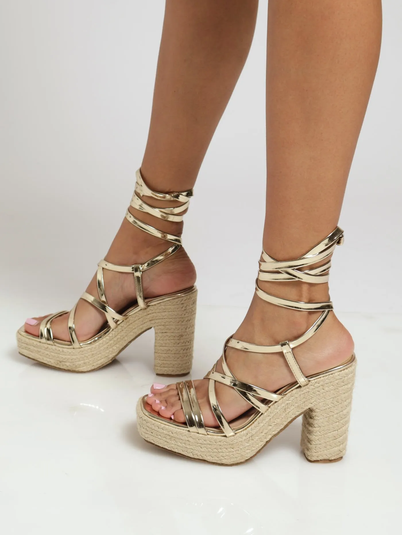 Multistrap Espadrille Platform Heel - Gold