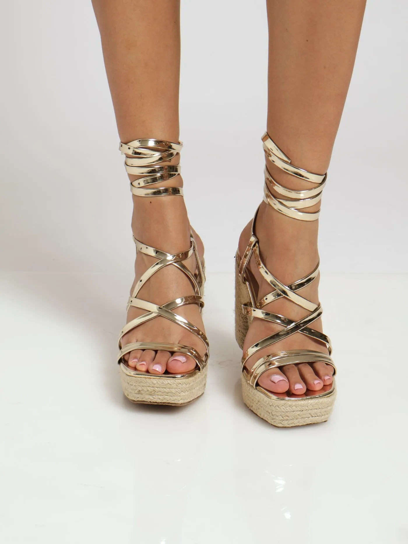 Multistrap Espadrille Platform Heel - Gold