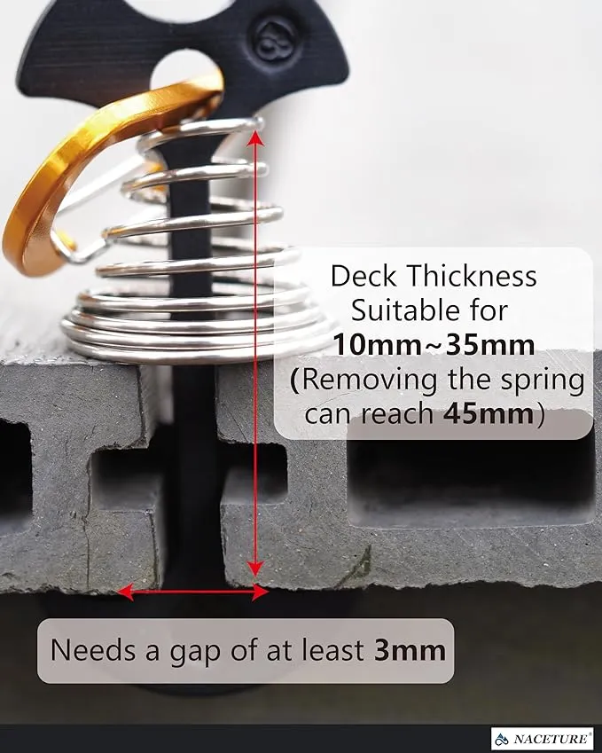 NACETURE Deck Anchors Pegs with Carabiners - Tie Down Anchor Rope Tensioner | Rope Tent Tie Down Stakes Clips, Canopy Tent Anchors Outdoor Camping Tent Accessories 10 Pack (Black)
