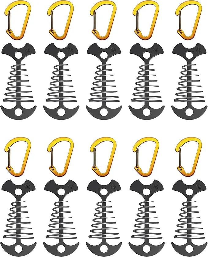 NACETURE Deck Anchors Pegs with Carabiners - Tie Down Anchor Rope Tensioner | Rope Tent Tie Down Stakes Clips, Canopy Tent Anchors Outdoor Camping Tent Accessories 10 Pack (Black)
