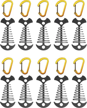 NACETURE Deck Anchors Pegs with Carabiners - Tie Down Anchor Rope Tensioner | Rope Tent Tie Down Stakes Clips, Canopy Tent Anchors Outdoor Camping Tent Accessories 10 Pack (Black)