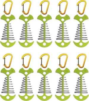 NACETURE Deck Anchors Pegs with Carabiners - Tie Down Anchor Rope Tensioner | Rope Tent Tie Down Stakes Clips, Canopy Tent Anchors Outdoor Camping Tent Accessories 10 Pack (Green)