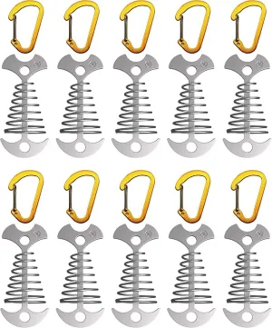 NACETURE Deck Anchors Pegs with Carabiners - Tie Down Anchor Rope Tensioner | Rope Tent Tie Down Stakes Clips, Canopy Tent Anchors Outdoor Camping Tent Accessories 10 Pack (Sliver)