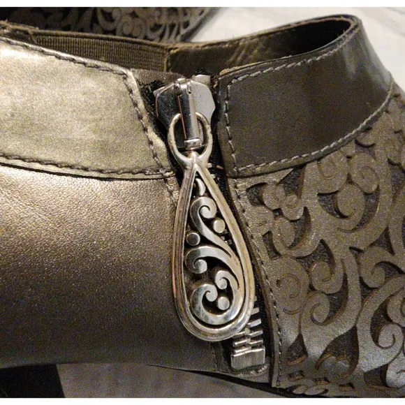 New Brighton Rhythm Leather Lace Design Laser Cut Booties Heels Size 8 1/2