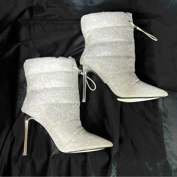 New in box, Steve Madden Rhinestones Silver Puffer Stiletto Dress Booties