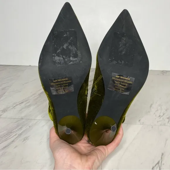 New! Jeffrey Campbell Florette Green Crushed Velvet Pointy Toe Heel Bootie 7