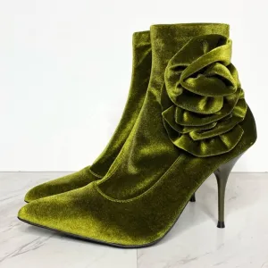 New! Jeffrey Campbell Florette Green Crushed Velvet Pointy Toe Heel Bootie 7
