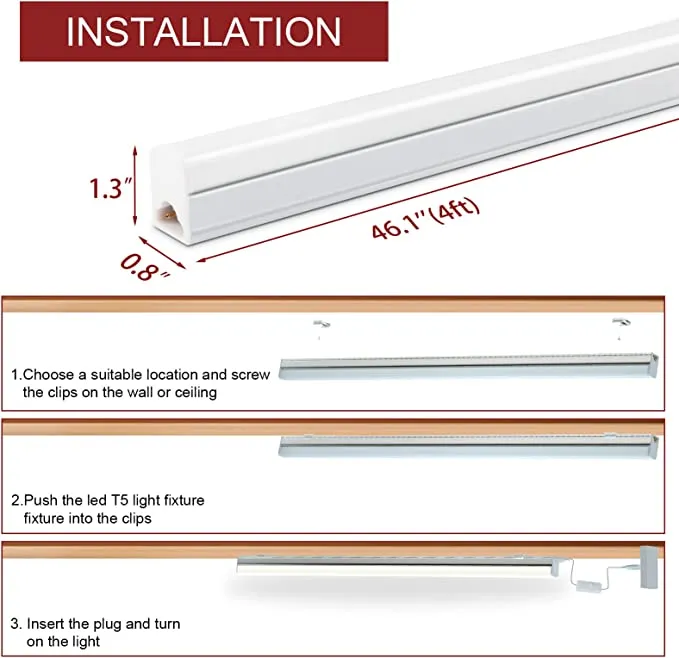 New Kihung (Pack of 8) LED Shop Lights 4FT, 20W, 2200LM, 4000K Cool White, Utility led Shop Light, LED Ceiling Light and Under Cabinet Light, Corded Electric with Built-in ON/Off Switch