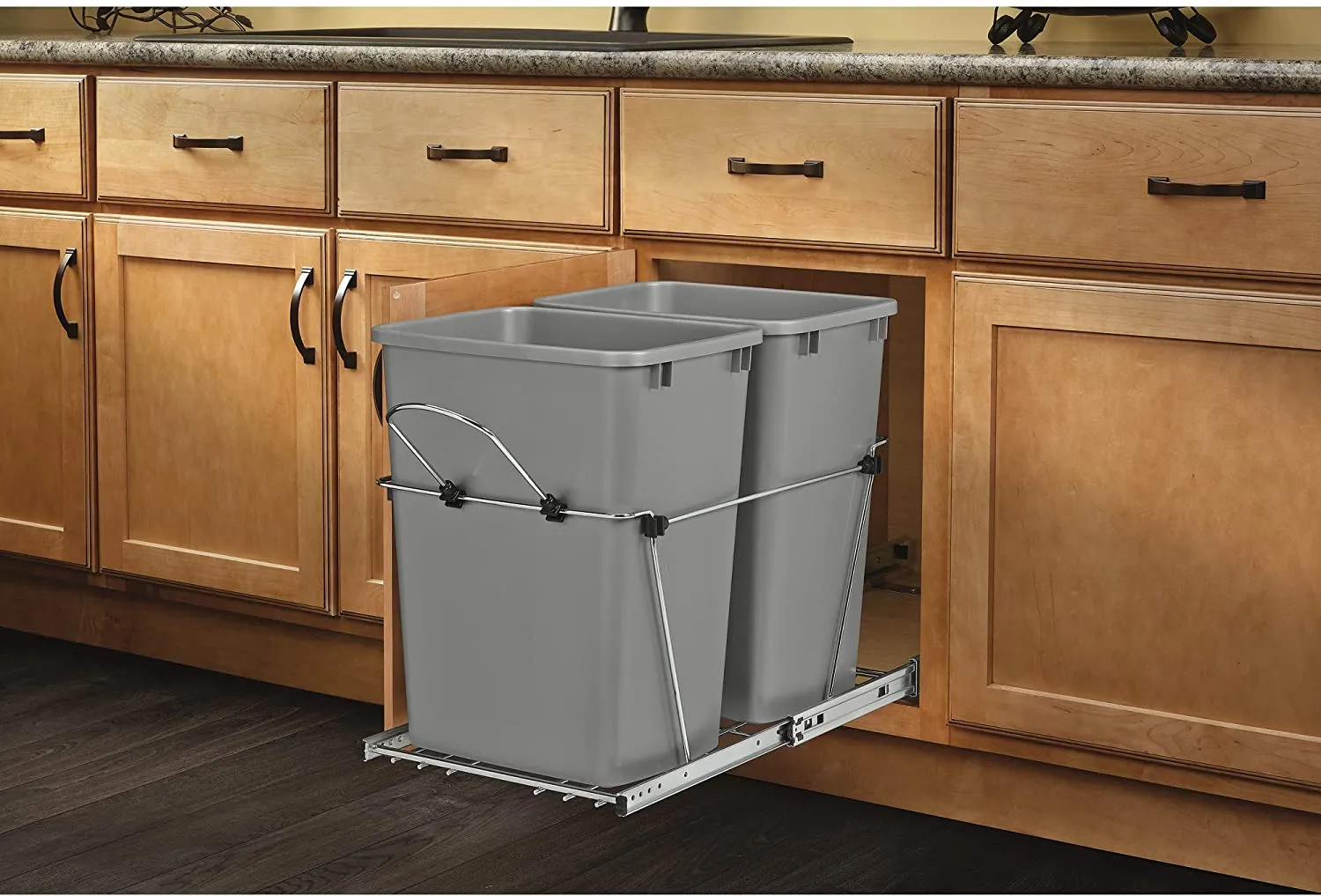 New Rev-A-Shelf RV-18KD-17C S Double 35 Quart Pullout Waste Containers, Grey! Retails 263 