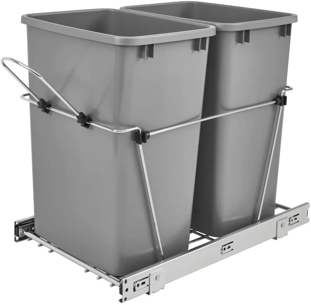 New Rev-A-Shelf RV-18KD-17C S Double 35 Quart Pullout Waste Containers, Grey! Retails 263 