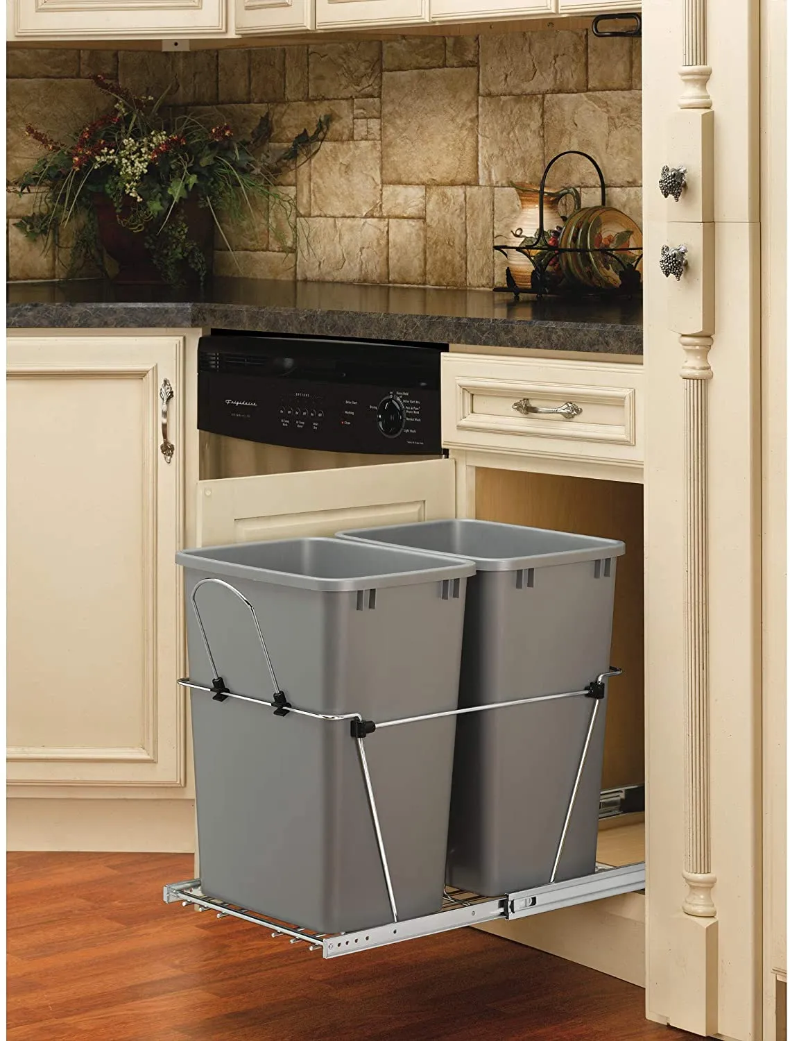New Rev-A-Shelf RV-18KD-17C S Double 35 Quart Pullout Waste Containers, Grey! Retails 263 